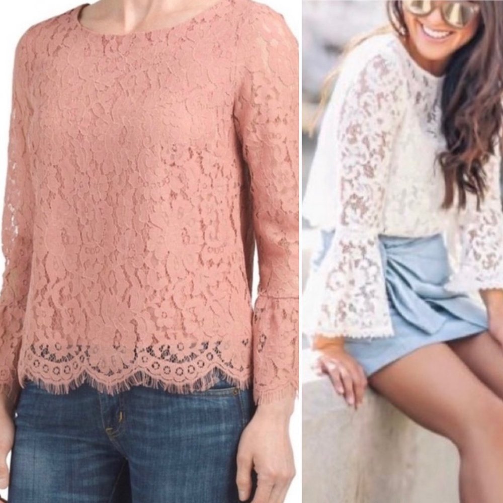 Rose + Olive Lace Bell Sleeve Blouse